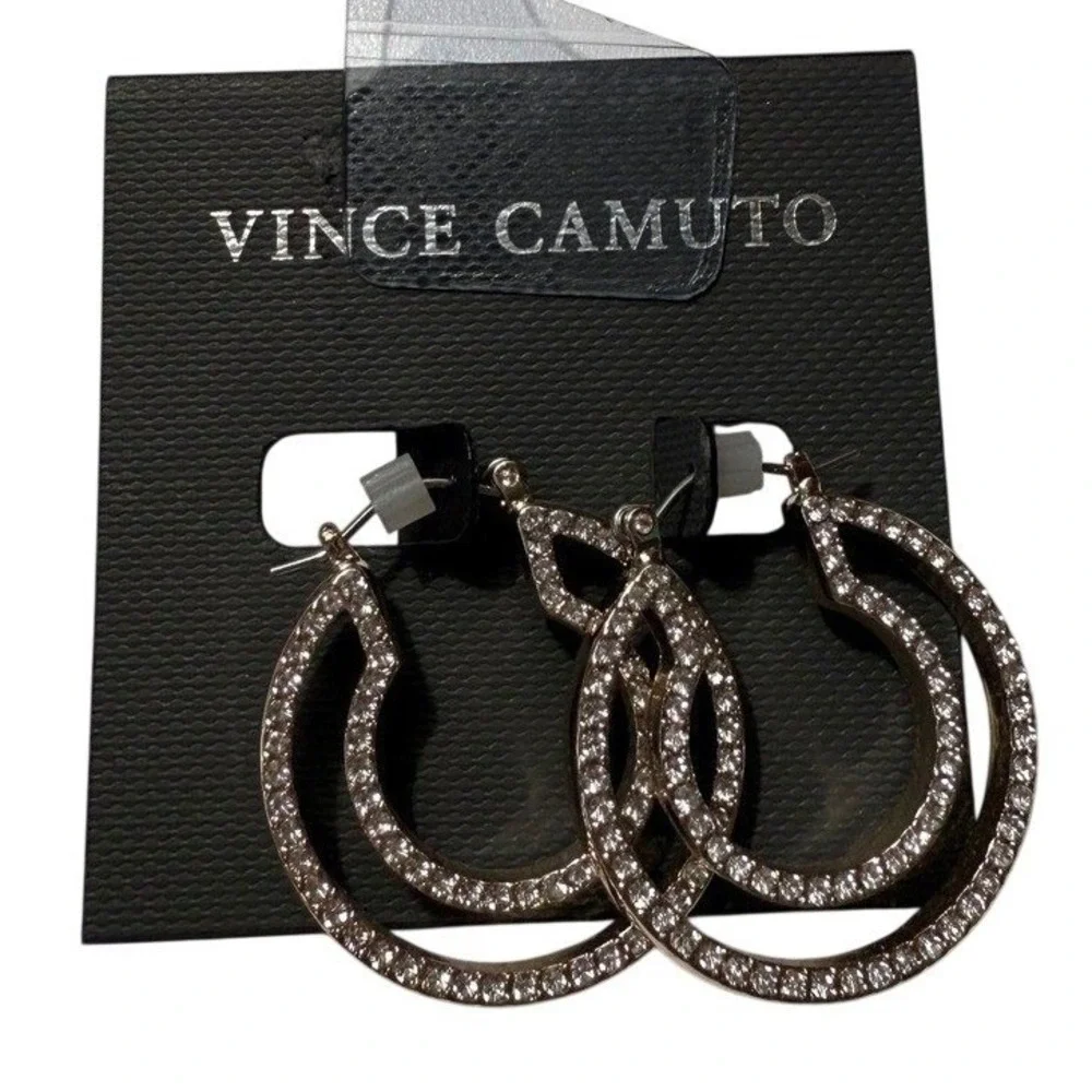 Vince Camuto Gold Tone Pave Crystal Double Hoop Earrings Womens Jewelry‎ New